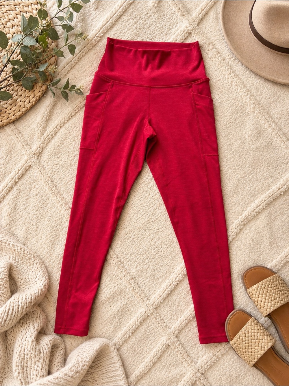 prAna Brecksa Leggings Small Red High Rise Pocket Athletic Yoga Pants